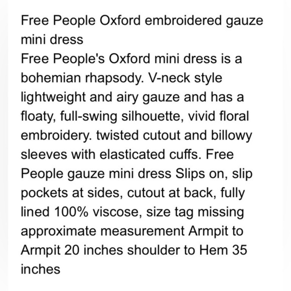 Free People Oxford Embroidery Dress/Tunic. Medium - Picture 10 of 11